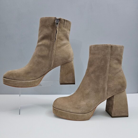 Dolce Vita Gracie Ankle Boot Womens 10 Taupe Suede Platform Block Heel Fall - Picture 2 of 15